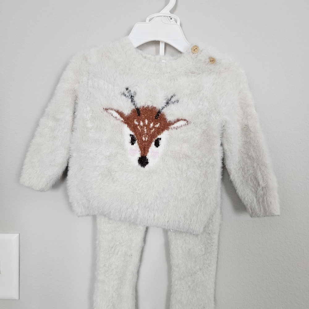 Old Navy Fuzzy Cream Toddler Girl Sweater Set Size 12-18 months